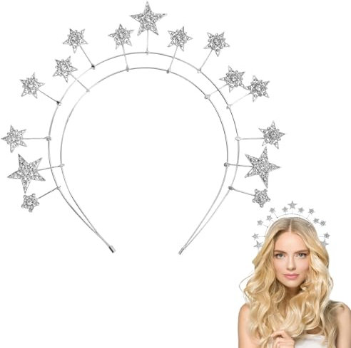 Glitter Metall-Stern-Haarband Strass, Haarschmuck Sternen Haarreif aus Legierungs, Silber Sterne Stirnband Brillanz, Stern Strass Haar Hoop Stirnband für Party Geburtstag Festival, Carnival Kostüm