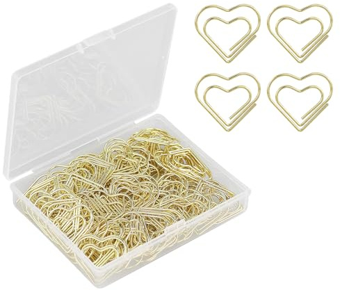 110 Stück Büroklammern Herz Büroklammern Groß gold Büroklammer Herzförmige büroklammern motiv Liebe Büroklammern Spender Herz Paper Clips für Dekorative Hochzeiten Postkarten Schule Büro Vorräte