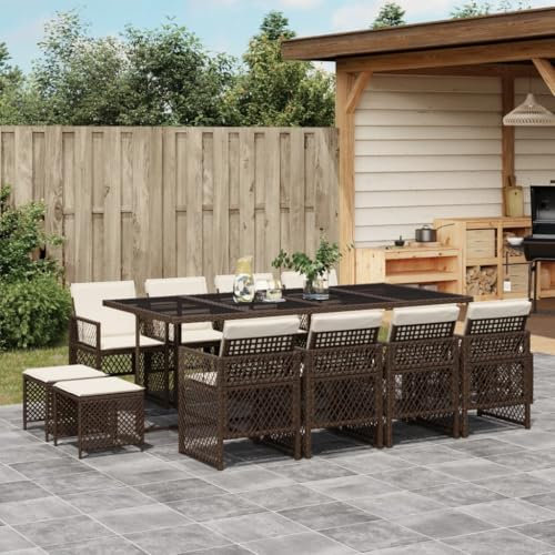 Somanki 13-TLG. Garten-Essgruppe mit Kissen Braun Poly Rattan, Esstisch Mit Stühlen Set, Gartenmöbel Sitzgruppe, Balkon Möbel, Gartenlounge Set, Terrassenmöbel, Balkonmöbel Set - 3210801