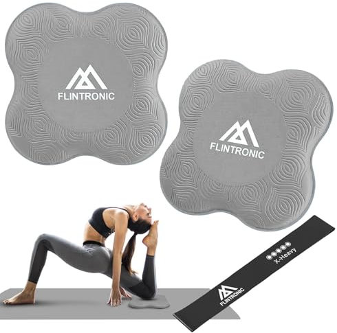 Flintronic Almohadilla Rodillera Yoga, 2 Piezas Esterilla Antideslizante TPE para Pilates, Protección de Rodillas, Codos y Tobillos - Gris