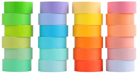 Husalsea 24 Rollos Washi Tapes Vistoso, Cinta Adhesiva Decorativa Color Sólido, Grabable Masking Tape, DIY Washi Tape para Álbumes de Fotos, Artesanías - 2 m×15 mm