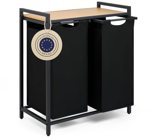 Blumtal cubo de ropa sucia 4 compartimentos de color gris para organizar y almacenar - cubo de lavanderia con balda superior de material con aspecto de hormigón - armazón de metal robusto color negro