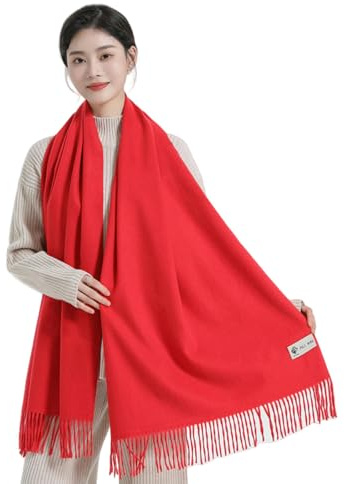 CMZYBBD Schal Wollschal Für Damen – Dicker Kaschmir Für Herbst Und Winter, Vielseitiger Schal, Roter Schal Mit Doppeltem Verwendungszweck Als Wärmendes Geschenk Für Damen-rot-a-200 * 70 cm
