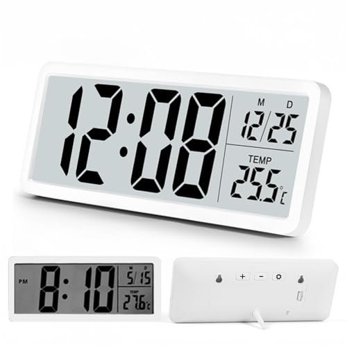 Venchin Digitale Wanduhr Batteriebetrieben: Modern Wanduhr mit Temperaturanzeige, 12/24HR, 20cm Digital Wanduhren Klein für Wohnzimmer, Kinderzimmer, Digital Wall Clock - Weiß