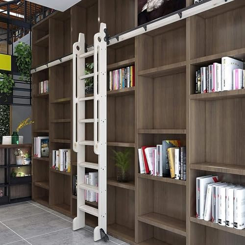WLCNYL Anpassbares 100–600 cm langes Schiebeleiter-Bibliotheks-Hardware-Komplettset, einziehbare runde Rohr-Mobilleiterschiene, für Bibliothek, Dachboden, Zuhause, Innenbereich (3,3 Fuß/100 cm Schi