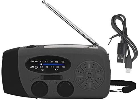 Solar Notfall Radio, Kurbelradio mit handyladefunktion NOAA Haus und Camping Wetter-Radio mit AM/FM, Dynamo Taschenlampe Kurbelradio, SOS-Alarm für Camping, Ourdoor, (Schwarz)