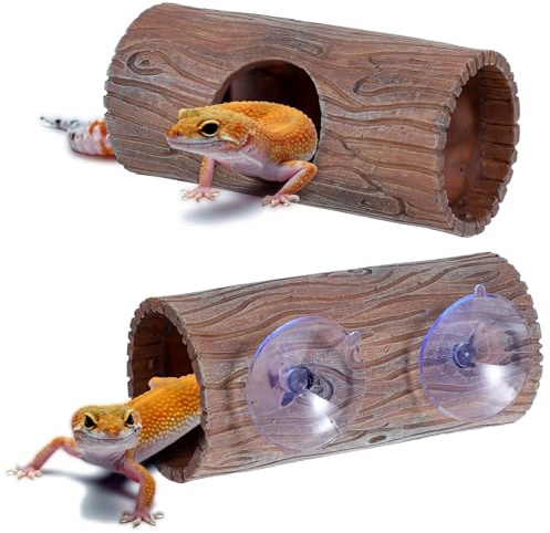 Reptile Hide, Plastic Hollow Hideout with Powerful Suction Cup, Reptile Tank Accessories for Bearded Dragons, Crested Geckos, Frogs, Hermit Crabs, Lizards & Snakes, Terrarium Decor
