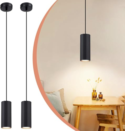 Glitzerlife Pendelleuchte 1 Flammig Schwarz 2ER Hängelampe Esstisch | Pendellampe GU10 Wohnzimmer Modern Esszimmerlampe Hängend Metall Hangeleuchte Esszimmer Küche Schlafzimmer