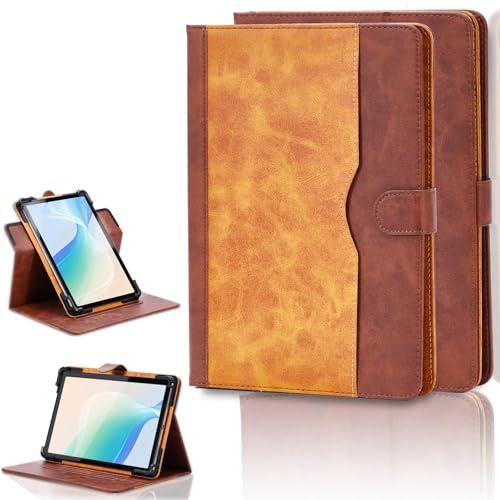 Schutzhülle für VALE V12E LTE-8128 12 Zoll Tablet-Hülle, 360 Grad drehbar, mehrere Betrachtungswinkel, PU-Leder, Standfunktion, Folio-Hülle, Braun