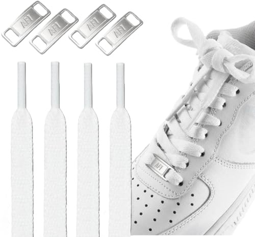 LQLXLY 2 pares de cordones planos de alta calidad con dijes de metal AF1, cordones de repuesto para tenis Air Force 1, Blanco, 36/90cm