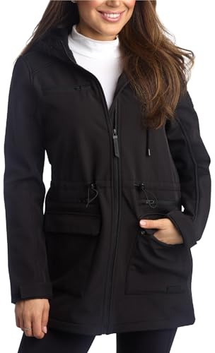Spyder Womens Softshell Jacket - Wind and Water Resistant Lightweight Fleece Lined Cinched Waist Long Anorak Jacket, Size Medium, BLACK