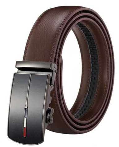 Canarea Ceinture en cuir pour homme avec cliquet automatique largeur 35 mm, ceinture en cuir simple mode pour hommes costume d'affaires/longueur 110-130 cm, marron, 115