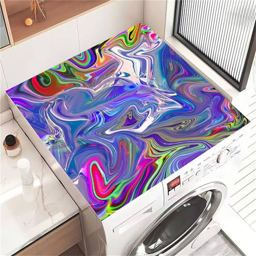 Highdi Housse de Protection pour Machine à Laver Top Peinture à l'huile Abstraite, Coussin de Machine à Laver Antidérapant, Tapis de Protection pour Dessus Sèche-Linge (Bleu,30x40cm)