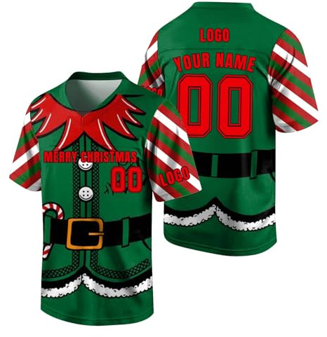 Custom Mens American Christmas Football Jersey Personalised Football Shirt Rugby Jersey Quick Dry Breathable Sports Short Sleeve Team Tee for Men Women Kids