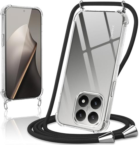 Coiwxmoi Coque avec Cordon pour Xiaomi 15T, Collier Réglable Téléphone Étui Portable Lanyard Case Transparent Ultra Souple Silicone TPU Housse Antichoc Protection Cover pour Xiaomi 15T 6,83, Noir