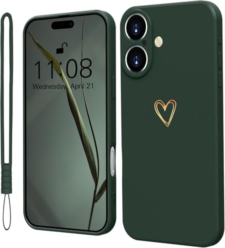Mitetabo Hülle für Handyhülle iPhone 17 Gold Liebesher Silikon,Mädchen Weich Slim Stoßfest Süßes Gold Love Kratzfeste Schutzhülle Case für iPhone 17 6.3“ Grün