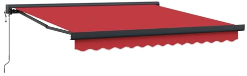 Auvent à bras articulés rouge 350 x 250 cm, polyester aluminium, résistant aux UV, hydrofuge pour jardin, terrasse