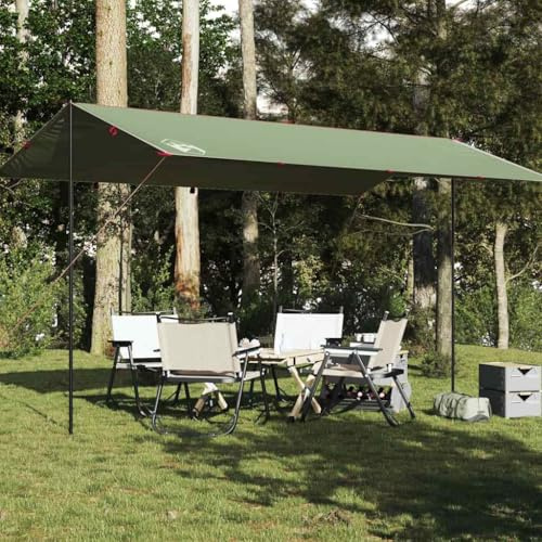 Owoxanthellate Tarp 500x294 cm Grün Ultraleichtes Outdoor Shelter aus 185T Polyester mit PU Beschichtung für Camping Trekking Wandern Strand Angeln