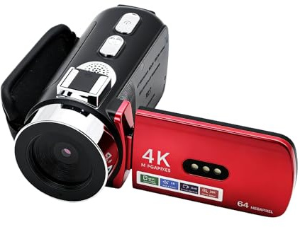 Flylin 4K Video Camera 64MP, 28X Zoom WiFi Red | 3.0 IPS HD Screen 180° Rotation Night Function Vlogging Camera