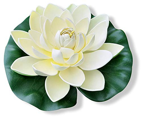 PLECUPE Gefälschte Lotus, 5 Stück Künstliche Schwimmende Blumen Gefälschte Lotus Seerose Teich Pflanzen für Aquarium Fisch Tank Teich Dekorationen, 18cm, Weiß