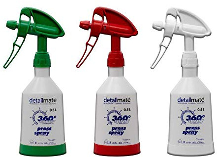 detailmate Kit fabriqué par Kwazar 3 Mercury Super Pro+ Flacon pulvérisateur 360 degrés Viton, déclencheur double action, échelle transparente, support, 0,5 l, Italie