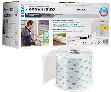 2 Rollen Siga Fentrim IS 20 Fensterdichtband 25 m Innen Dichtband Türen Fenster 200 mm