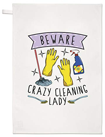 Beware Crazy Cleaning Lady Tea Towel Dish Cloth