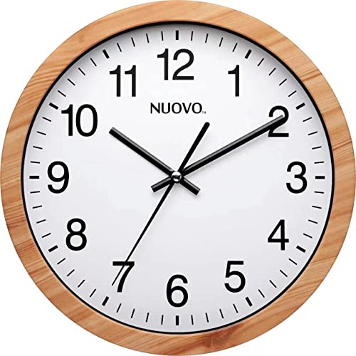 NUOVO 10 Wood Grain Round Wall Clock Silent and Not Tickling Vintage Wall Clock for Living Room Bedroom Kitchen (26cm / 10)