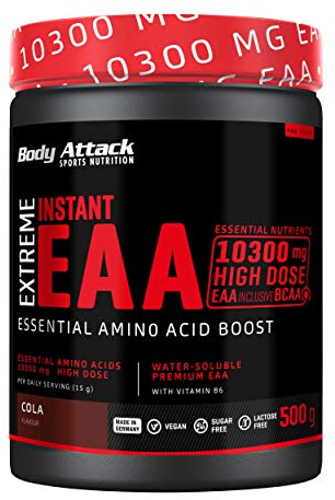 Body Attack Extreme Instant EAA Pulver - Cola, 500 g - Vegan, Made in Germany - 8 essentielle EAA Aminosäuren für eine proteinreiche Ernährung & intensives Training - Ideale 2:1:1 Ratio