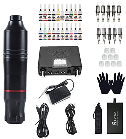 Tattoo Maschine Stift Tattoo Kit Rotary Nadeln Tattoo Tinten Netzteil Tattoo Fußpedal für Tattoo Anfänger