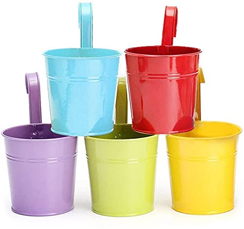 Amini Abnehmbarer Blumentopf Metall 5er-Set Blumentopf zum Aufhängen Blumentöpfe mit Ablaufloch Wand Pflanzer Übertopf für Innen & Außen, Balkonzaun, Garten-Wohnkultur (5pcs)