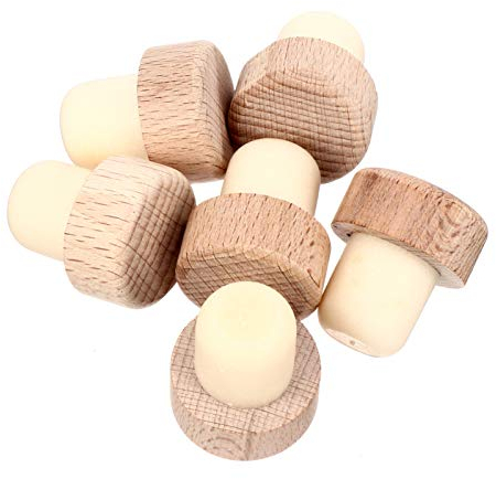 Hemoton 6pcs Reusable Wine Bottle Stopper Wooden Wine Corks Sealing Plug Wine Bottle Caps for Wine Liquor Whiskey Cork Stopper 29mm