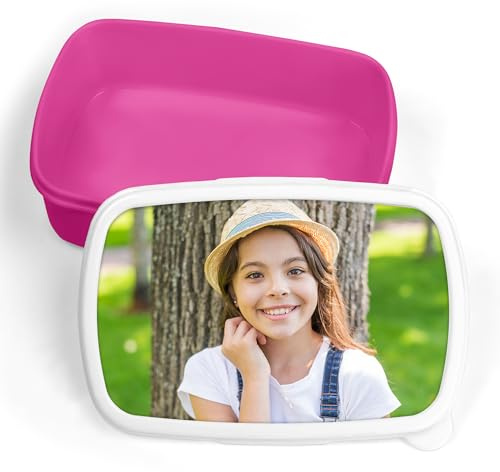 Print Maniacs Personalised Photo Lunch Box Bag Storage Box- Ideal for School Children's Pet Any Image Photograph Kids Dinner (Pink)