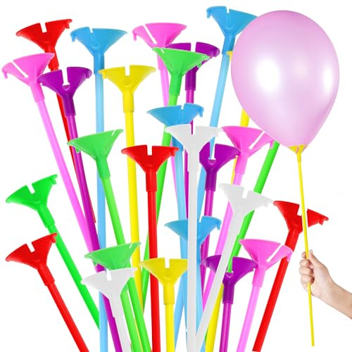 GIFTEXPRESS 120pcs 12 Balloon Sticks Assorted Colors, Plastic Balloon Holders and Cups for Birthday Party, Easter, Any Holiday, Wedding, Anniversary Decorations, Christmas, New Year,
