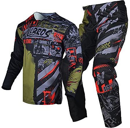 Willbros Motocross Conjunto de Equipo de Equitación Combo de Pantalones de Jersey Camiseta Bicicleta Sucia Fuera del Camino MX Equitación Ciclismo Negro Marrón (Jersey Adulto S/Pants W30)