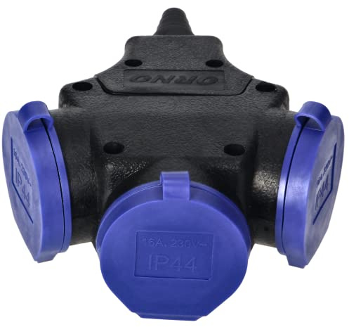 Orno AE-13209 Werkstatt Schuko Steckdose für den Außenbereich, wasserdicht, IP44, 3 x 2P + 16 A, 230 V AC, Schwarz