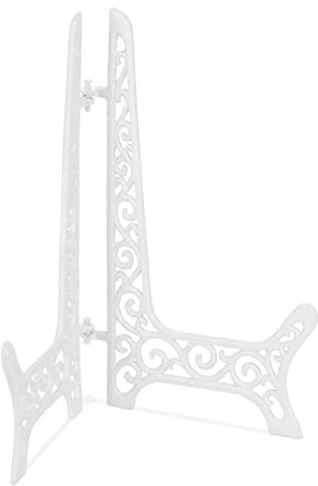 Relaxdays Tellerständer, Antik-Design, Ständer, Bücher, Fächer & Bilder, Tischstaffelei, HBT: ca. 24,5x17x1,5 cm, weiß