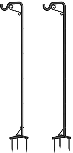 Mutool 90in Adjustable Shepherds Hooks for Outdoor, 2 Pack Heavy Duty Bird Feeder Pole, Shepherds Crook Garden Hooks for Lantern Birdfeeder Christmas Lights Hanging Plants Solar Light, Black