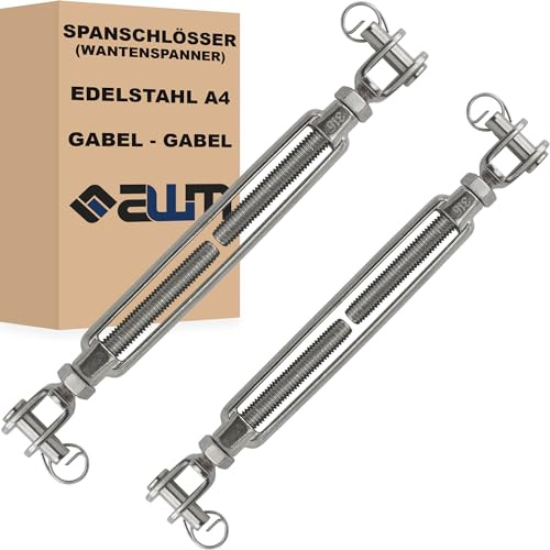 Edelstahl VA4 Seilspanner Wantenspanner Drahtseil Spannschloss Drahtspanner Spannschraube Spanner - 2 Stück (Gabel x Gabel (Offen) - M8)