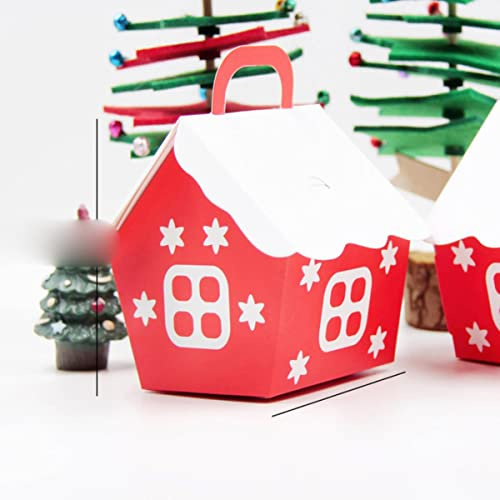 satz Weihnachten Pralinenschachtel Karton Weihnachten Hirsch Weihnachtsmann Keksverpackungen Schachteln für Frohe Weihnachtsfeierdekorationen - 5 stücke - rotes weißes haus, wie in pic gezeigt