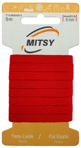 MITSY Cinta elástica resistente para coser, ancho de 6 mm, 5 m, color rojo, para pantalones de goma para el hogar, manualidades, telas para costura