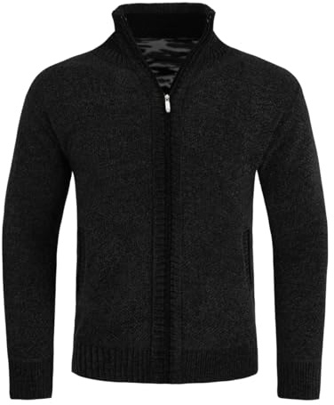 Allthemen Gilet Cardigan Homme Col Montant Veste Laine Knitted Sweater Grosse Maille 5 Couleurs Noir S
