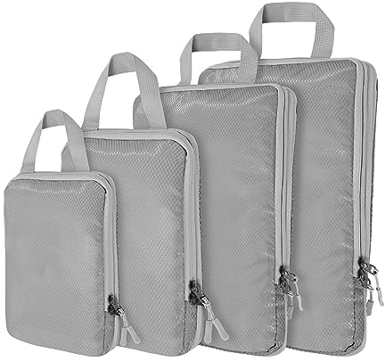 Kompressionsverpackungswürfel, 4 Sets ultraleichte Verpackungswürfel für Handgepäck Reisekoffer, Reisegepäck-Essentials, Organisationstaschen, nachhaltige Reisewürfel für Gepäck (4er-Set, grau)