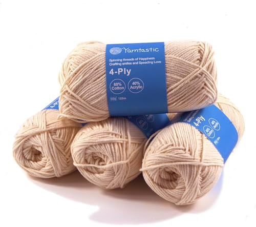 Yarntastic 50g x 4 Balls in a Pack, 4 Ply Yarn, 16 Wraps per inch (About 2.5cm), 60% Cotton 40% Acrylic Blended, 43 Colour Choices; for Knitting, Crochet, Amigurumi, Baby Blanket, Clothing and Others