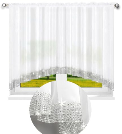DRAPELLA | “Katania” Lang Scheibengardine Halbtransparent für Gardinenstangen oder Haken Fenstergardine Fertiggardine Gardine aus Voile, Modern