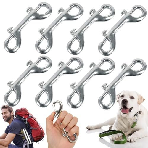 lankai 8 Stück Doppel Karabinerhaken, Doppelkarabiner Silber, Doppelkarabiner Tauchen, Doppel Karabinerhaken Edelstahl, Für Bergsteigen, Tauchen, Aufhängen Von Gegenständen (Silber)