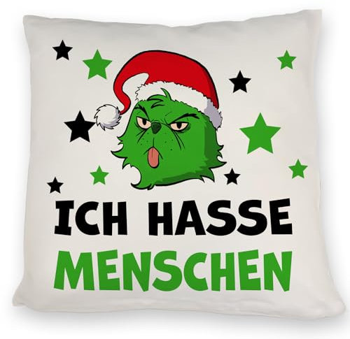 speecheese Weihnachtsmuffel Kissen mit Spruch Ich Hasse Menschen EIN DekoKissen für die Couch Motiv Weihnachtsmotiv WeihnachtsKissen Weihnachten Spruch Sofa Lustig