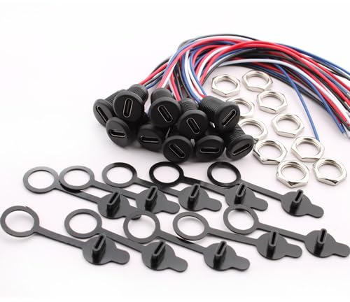 RUNCCI-YUN 10 Piezas conector de montaje en panel USB tipo C hembra, Micro USB Tipo C Hembra resistente al agua con Cable,conector USB tipo C hembra de 4 hilos
