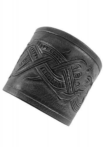 Ulfberth Armschienen Paar, Drachenmotiv, Jelling-Stil | Wikinger Armband aus Leder, Geprägt, Mittelalter, Mittelaltermarkt, Reenactment, LARP & Fantasy Cosplay