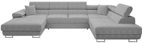 Mirjan24 Ecksofa Torezio Bis Cord, Kopfstützen verstellbar (Poso 110, R) | U-förmige Wohnlandschaft mit Schlaffunktion, Bettkasten, weichem Cordbezug und gepolstertem Rücken, B/H/T: 346/70–90/203 cm